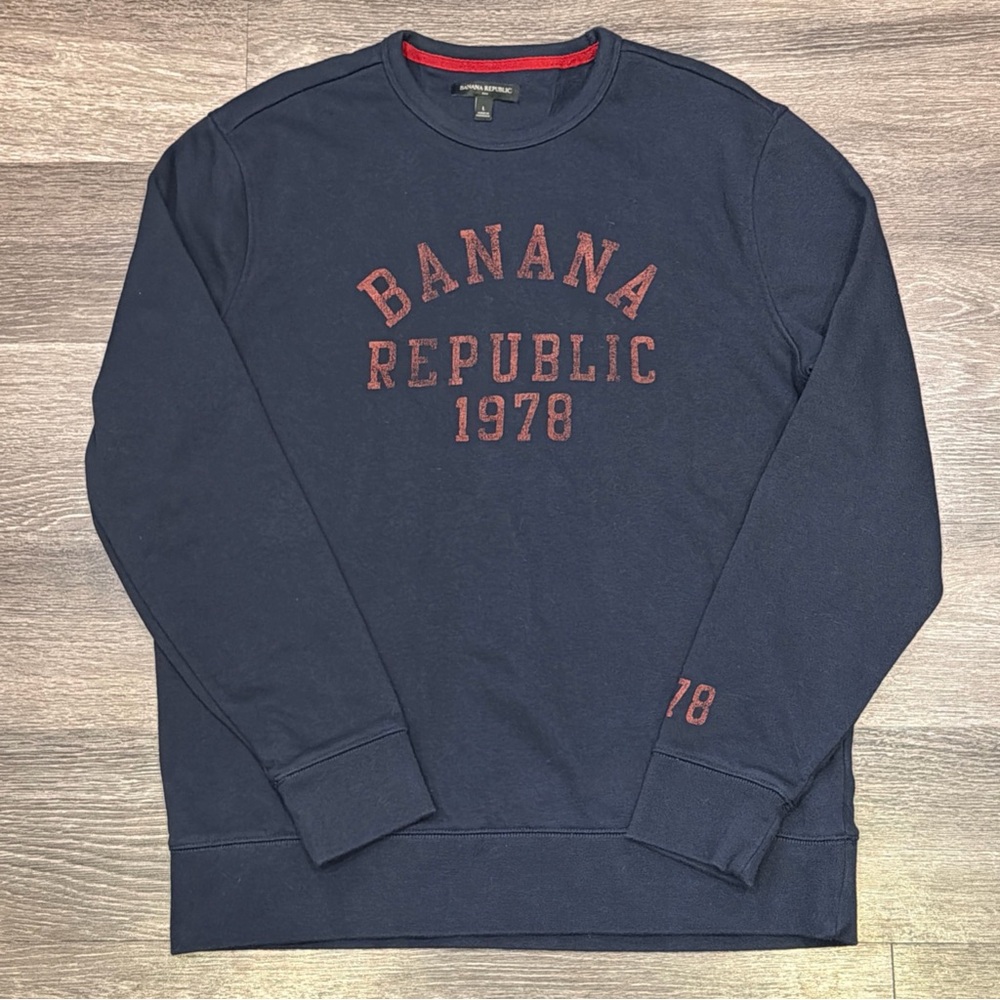 Banana Republic Sweatshirt Navy Blue Logo Long Sleeve Pullover Men’s Large